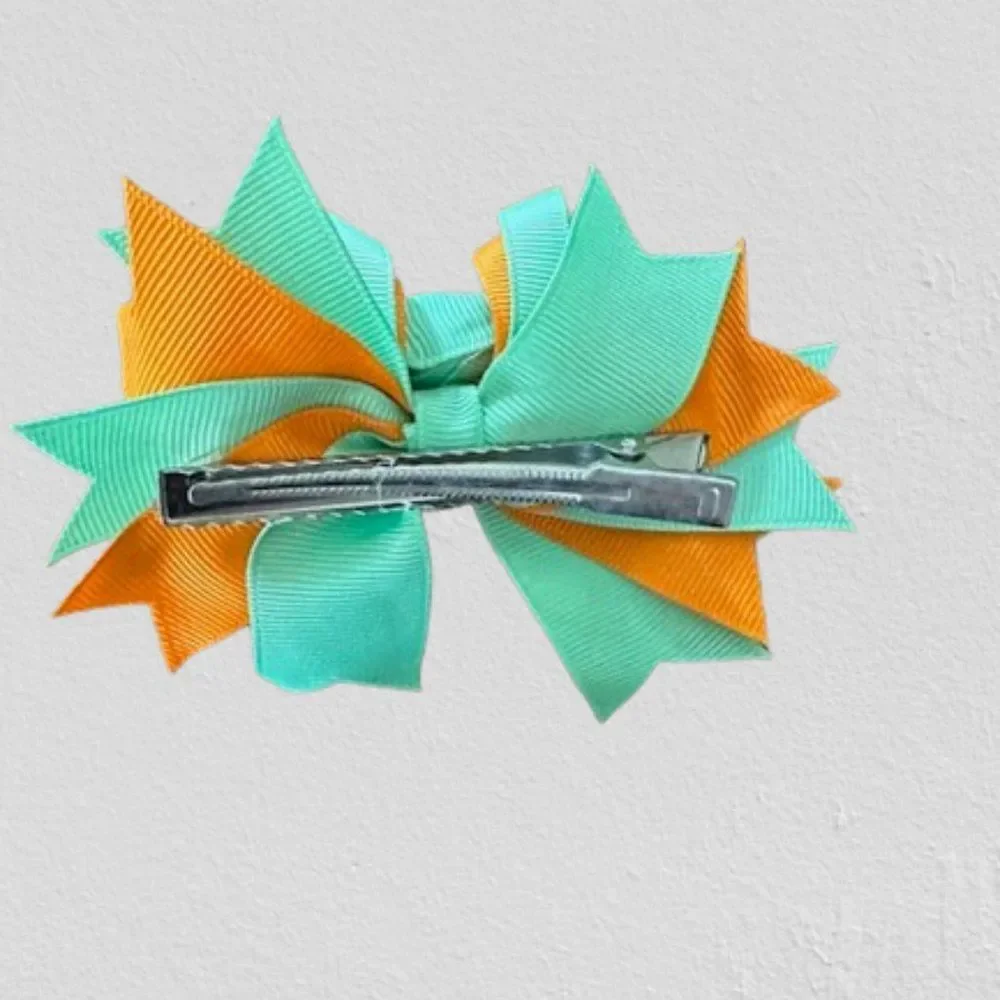 Orange & Mint Deluxe Bow w Rose Center 5B4504 Handmade Boutique